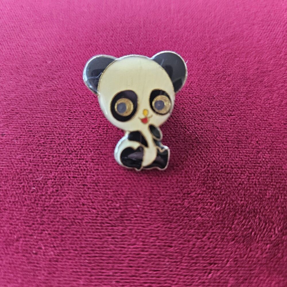 Vintage Enamel Panda Bear Lapel Pin - Cute Retro Animal Hat Tie Tack